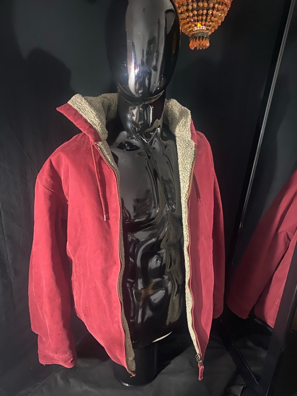 Men's Red Sherpa-Lined Hooded Zip Jacket.